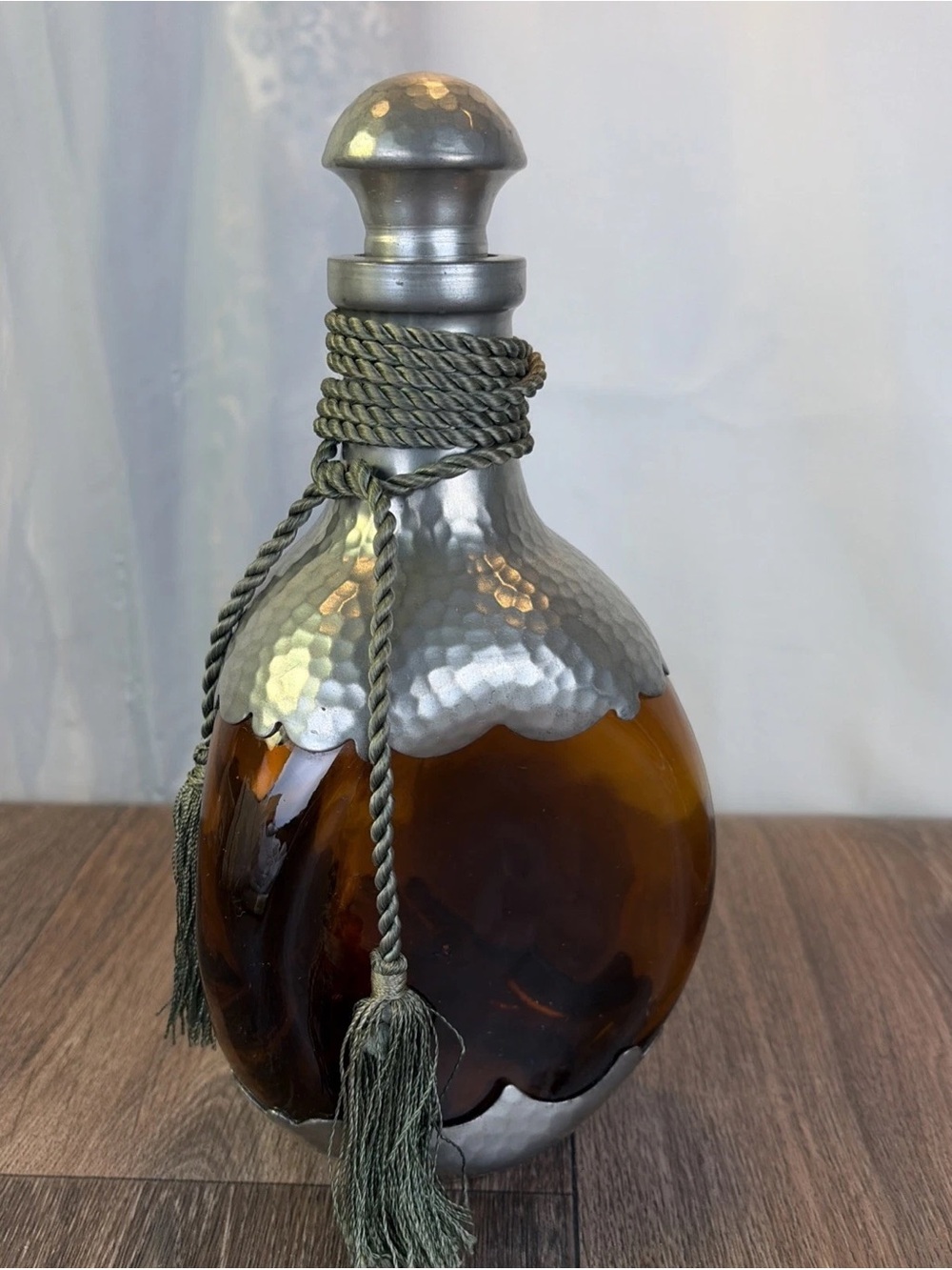 9.5" KMD Royal Holland Daalderop Hammered Pewter & Amber Glass Decanter, Stopper